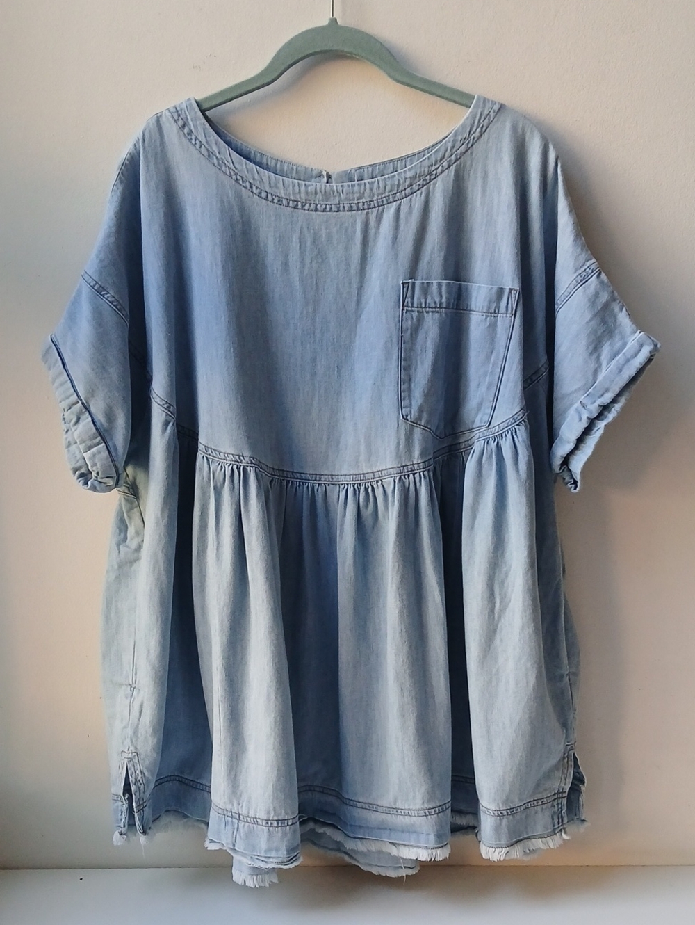 We The Free People Oversized Denim Baby Doll Blouse Women's Small